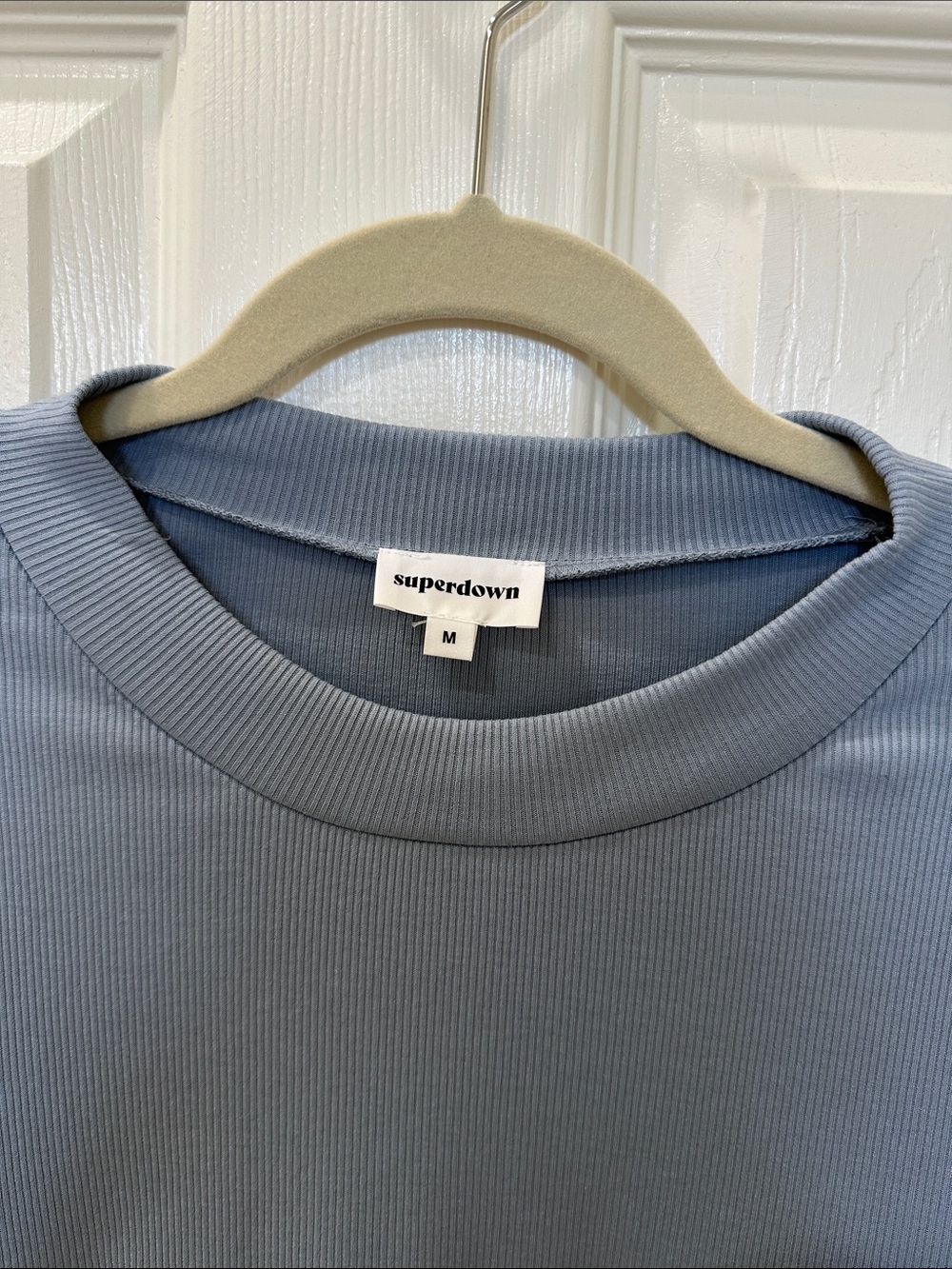 superdown Cropped Ribbed Long-Sleeve Top in Dusty Blue - Picture 2 of 6